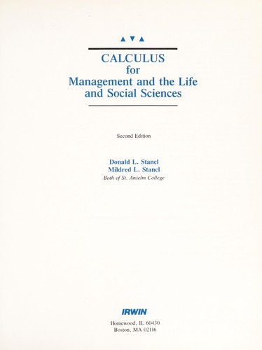 Calculus for Management and the Life and Social Sciences